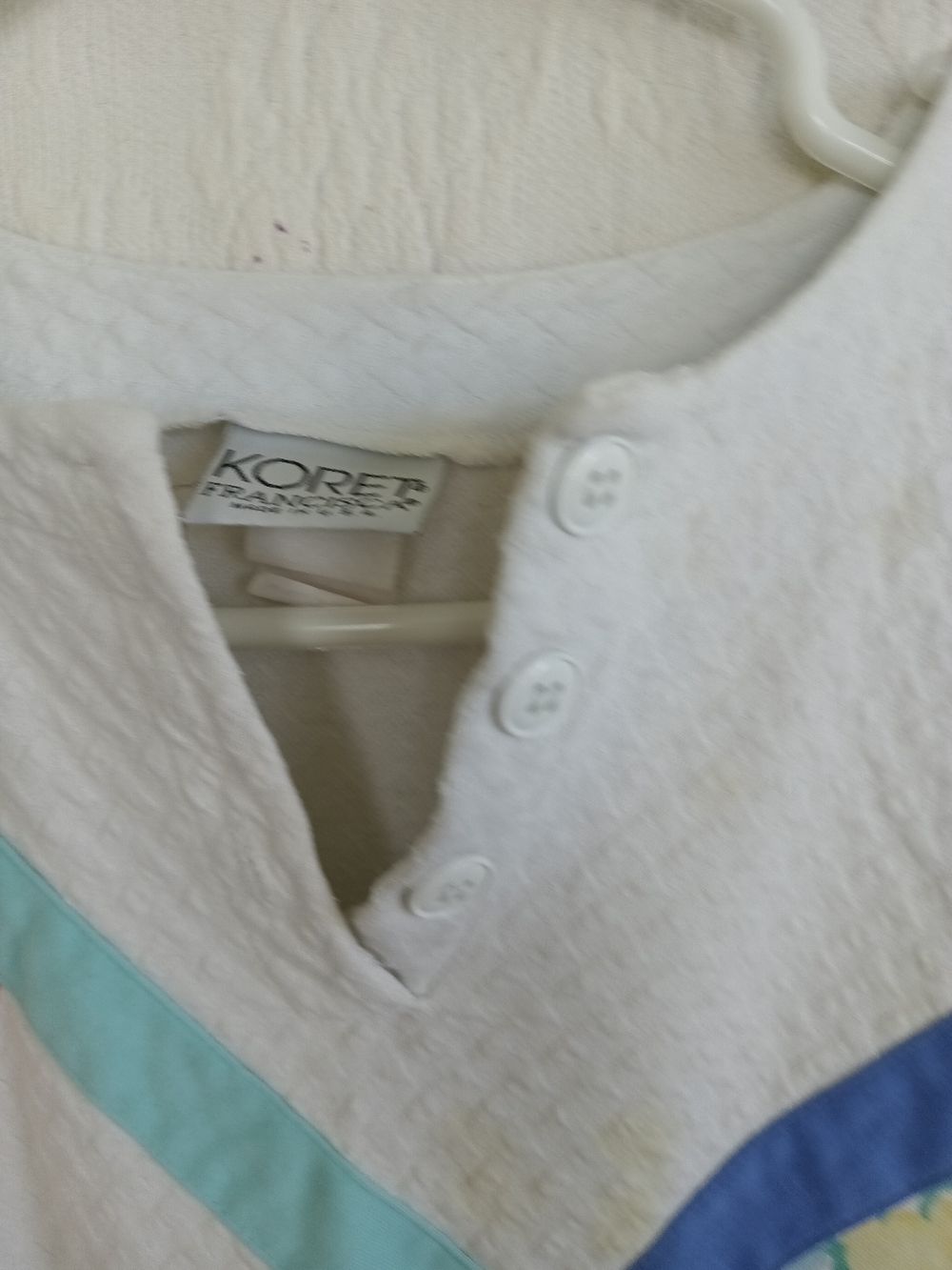 Koret White Floral Panel Colorblock Sweater Vintage Pastel Pink Blue Textured LG - Picture 11 of 12